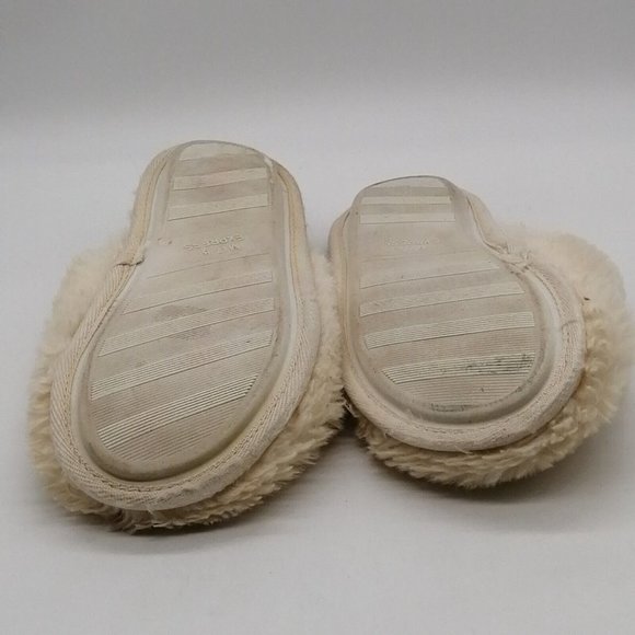 Express Womens Slide Slipper Ivory Faux Fur Flat Heel Round Toe Cushioned M 7-8 - Picture 5 of 9